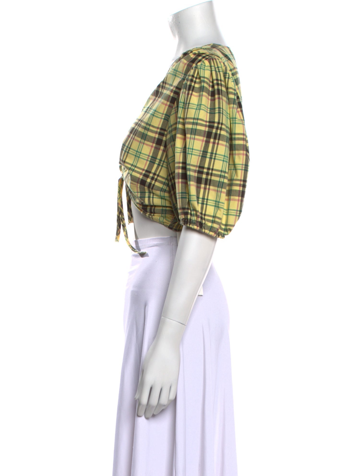 Derek Lam 10 Crosby Plaid Print V-Neck Crop Top