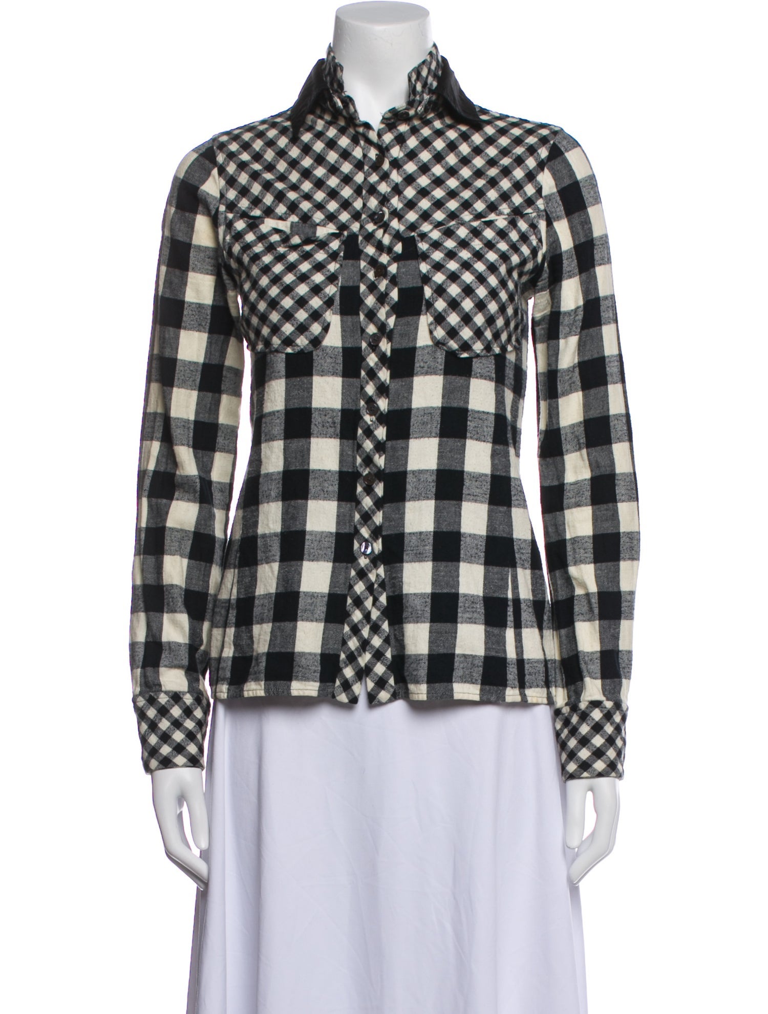 Derek Lam 10 Crosby Plaid Print Long Sleeve Button-Up Top