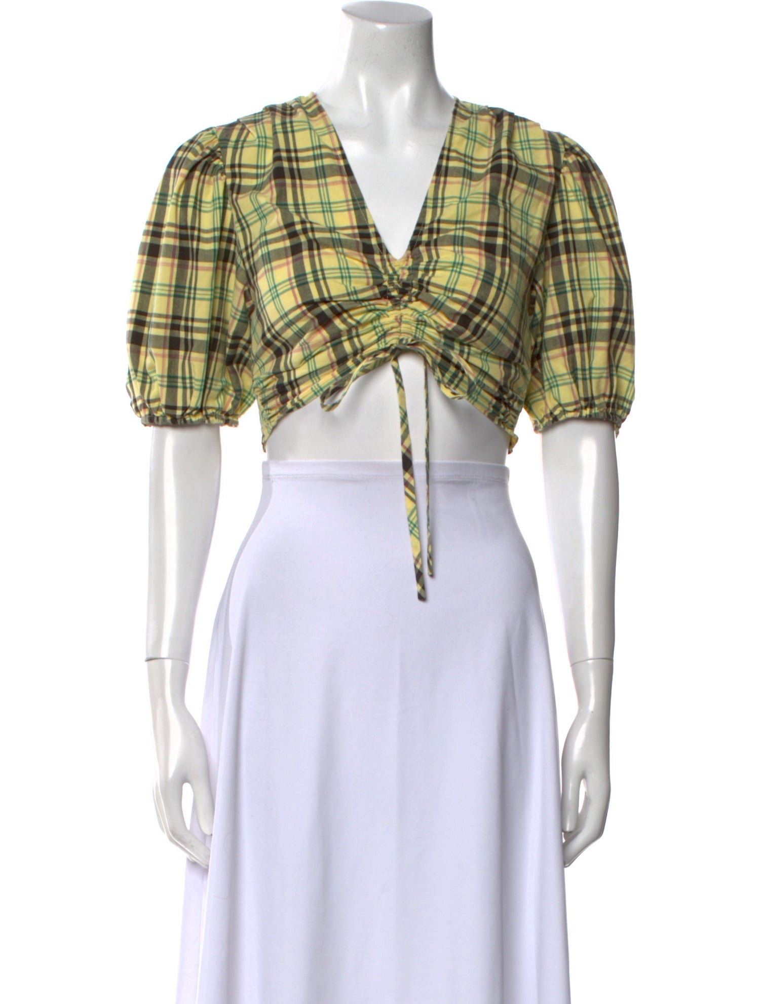 Derek Lam 10 Crosby Plaid Print V-Neck Crop Top