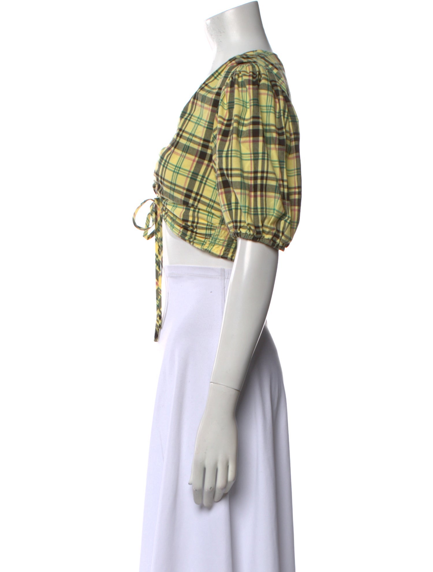 Derek Lam 10 Crosby Plaid Print V-Neck Crop Top