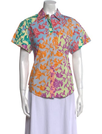 Derek Lam 10 Crosby Printed Short Sleeve Button-Up Top