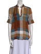 Derek Lam 10 Crosby Silk Plaid Print Button-Up Top
