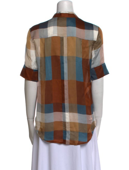 Derek Lam 10 Crosby Silk Plaid Print Button-Up Top