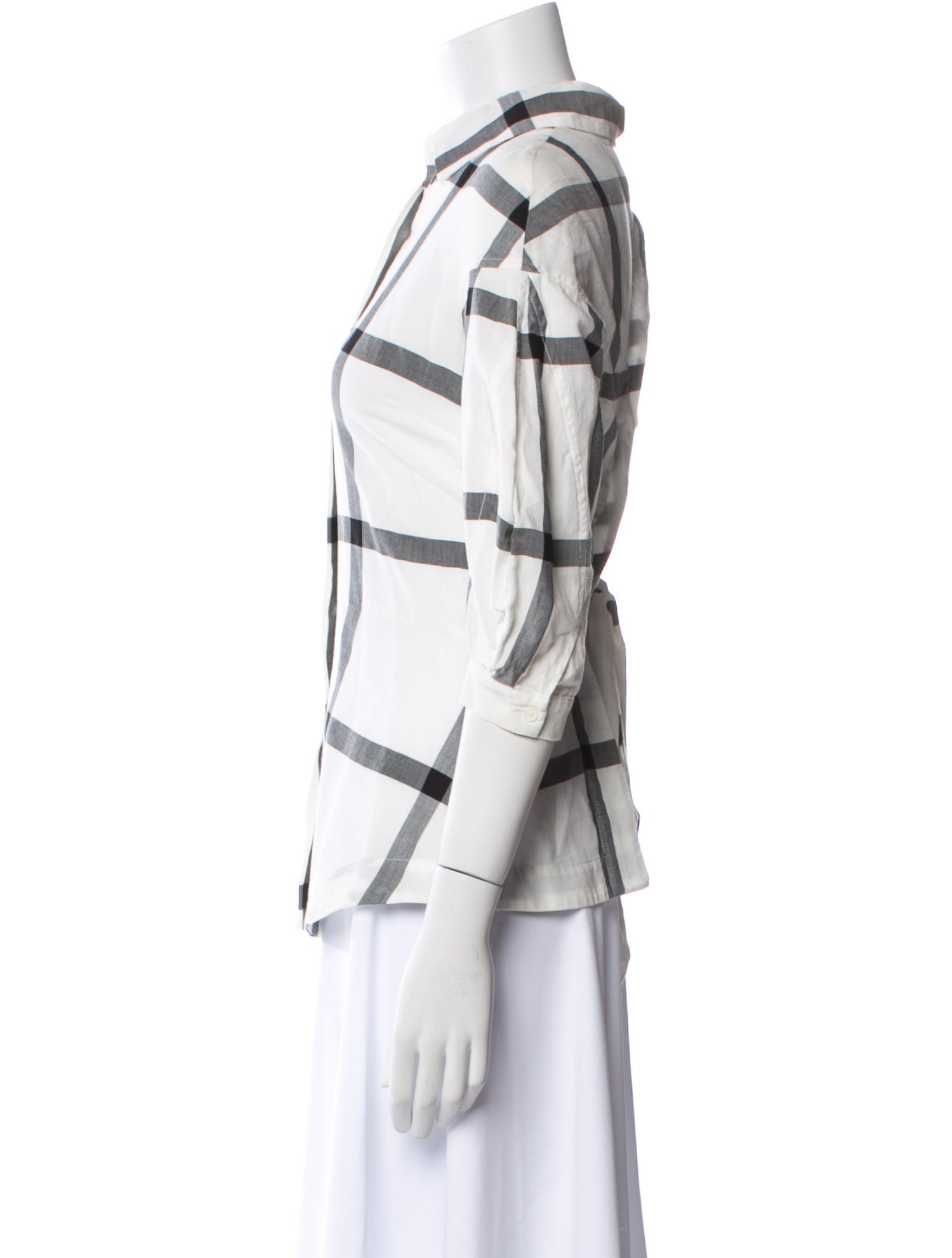 Derek Lam 10 Crosby Plaid Print Three-Quarter Sleeve Button-Up Top