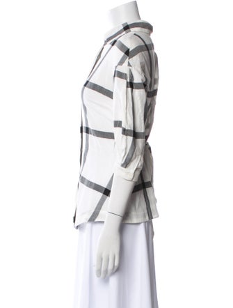 Derek Lam 10 Crosby Plaid Print Three-Quarter Sleeve Button-Up Top