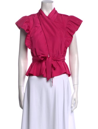 Derek Lam 10 Crosby V-Neck Short Sleeve Crop Top