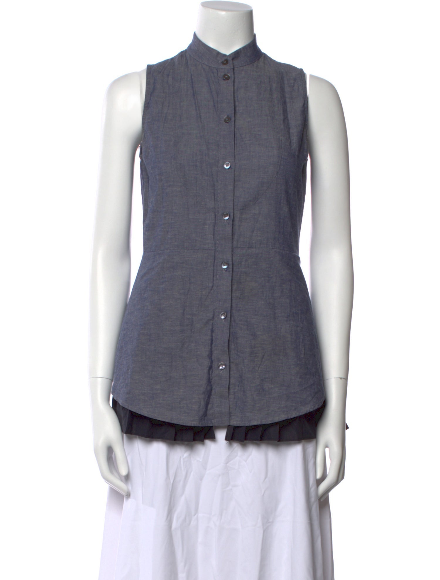 Derek Lam 10 Crosby Mock Neck Sleeveless Button-Up Top