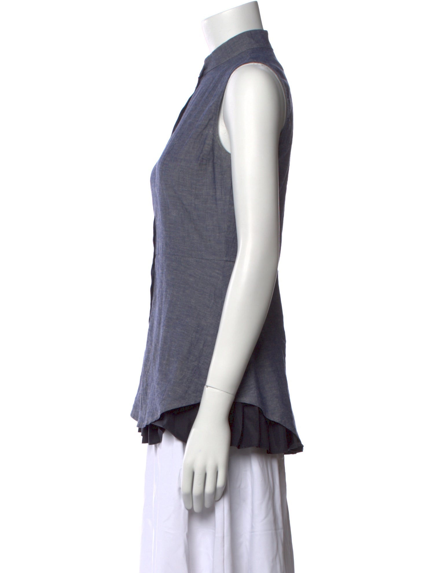 Derek Lam 10 Crosby Mock Neck Sleeveless Button-Up Top