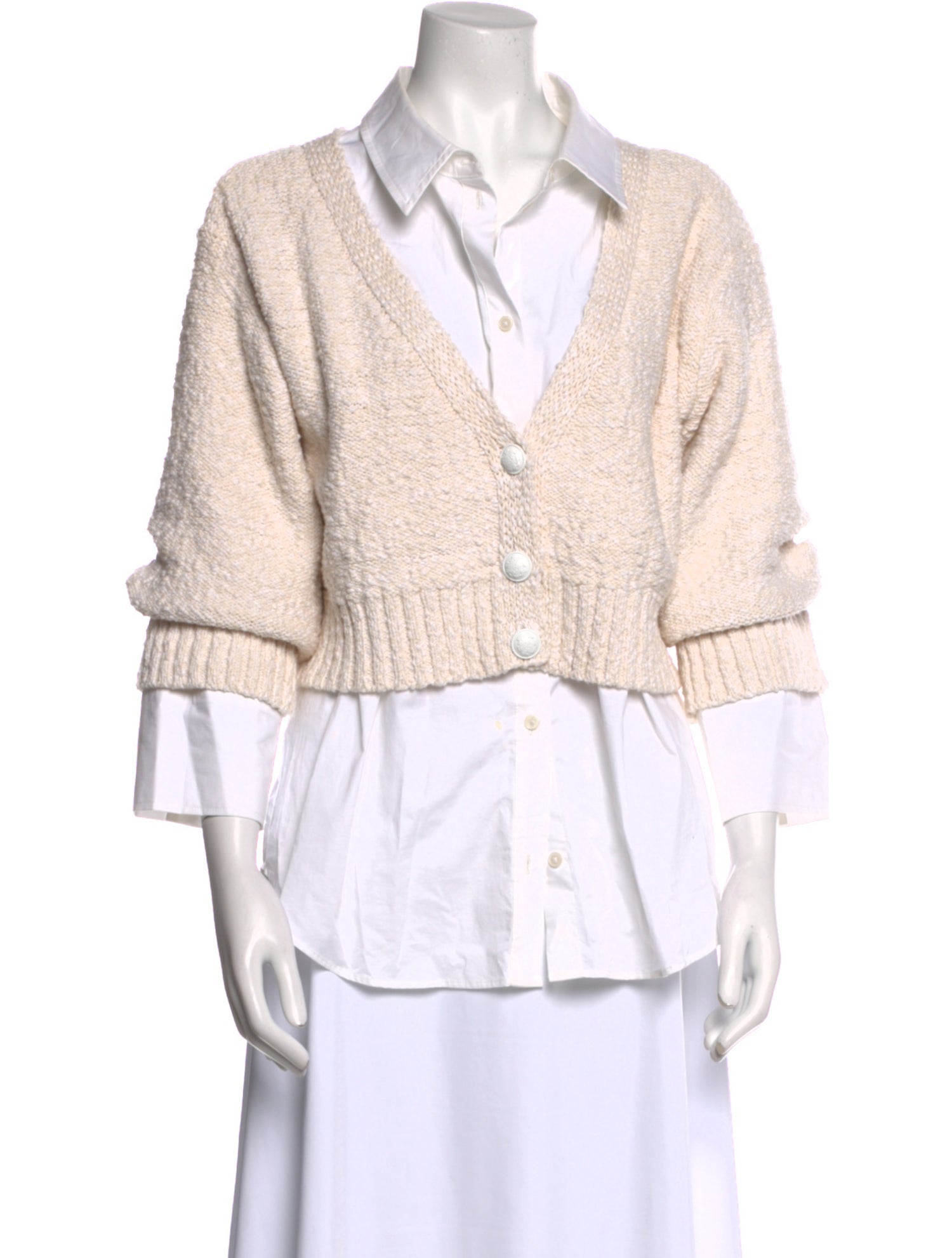 Derek Lam 10 Crosby V-Neck Three-Quarter Sleeve Button-Up Top