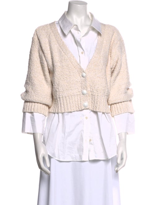 Derek Lam 10 Crosby V-Neck Three-Quarter Sleeve Button-Up Top