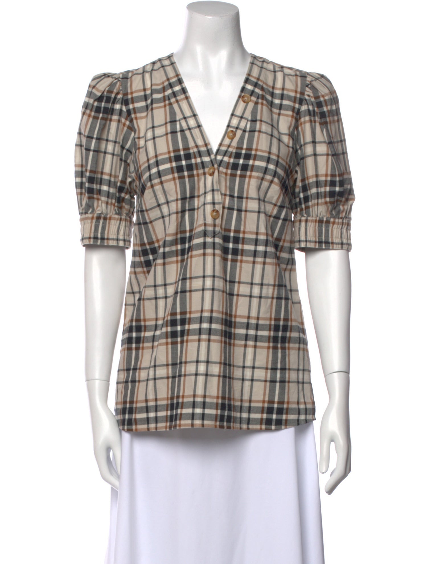 Derek Lam 10 Crosby Plaid Print V-Neck Blouse