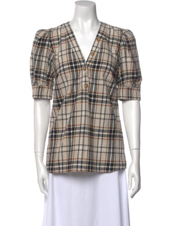 Derek Lam 10 Crosby Plaid Print V-Neck Blouse