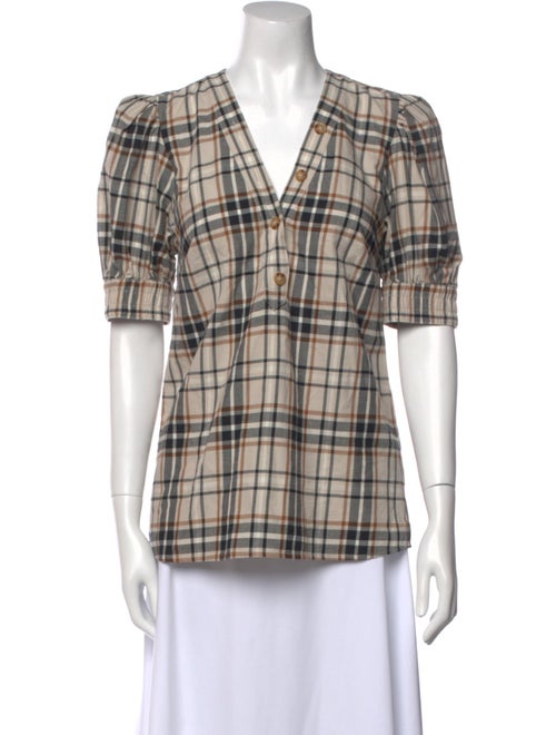 Derek Lam 10 Crosby Plaid Print V-Neck Blouse