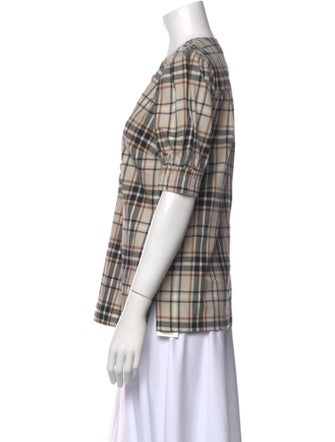 Derek Lam 10 Crosby Plaid Print V-Neck Blouse