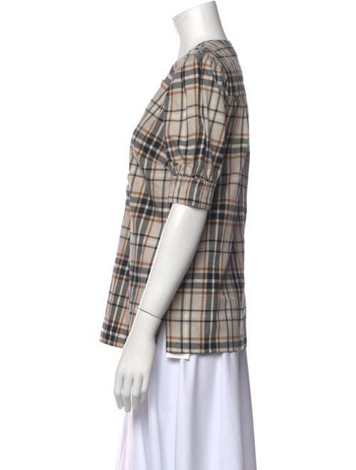 Derek Lam 10 Crosby Plaid Print V-Neck Blouse