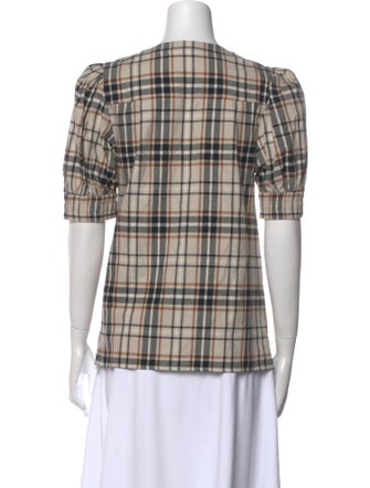 Derek Lam 10 Crosby Plaid Print V-Neck Blouse