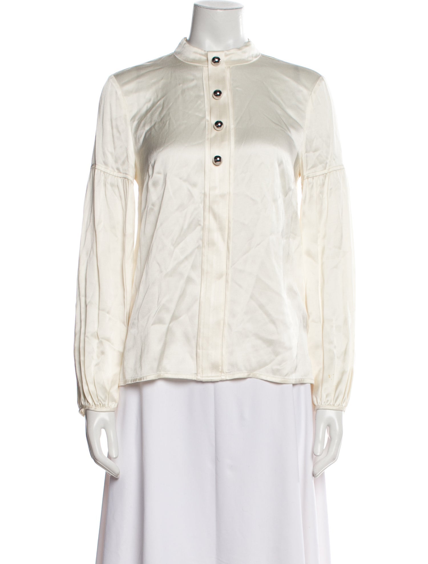 Derek Lam 10 Crosby Mock Neck Long Sleeve Button-Up Top