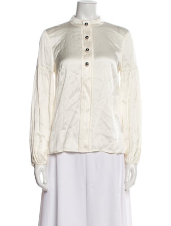 Derek Lam 10 Crosby Mock Neck Long Sleeve Button-Up Top