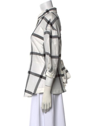 Derek Lam 10 Crosby Plaid Print Three-Quarter Sleeve Button-Up Top