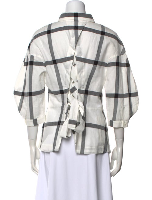 Derek Lam 10 Crosby Plaid Print Three-Quarter Sleeve Button-Up Top