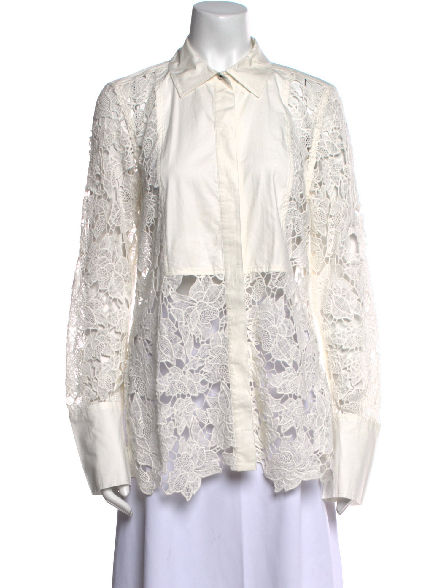 Derek Lam 10 Crosby Lace Pattern Long Sleeve Button-Up Top