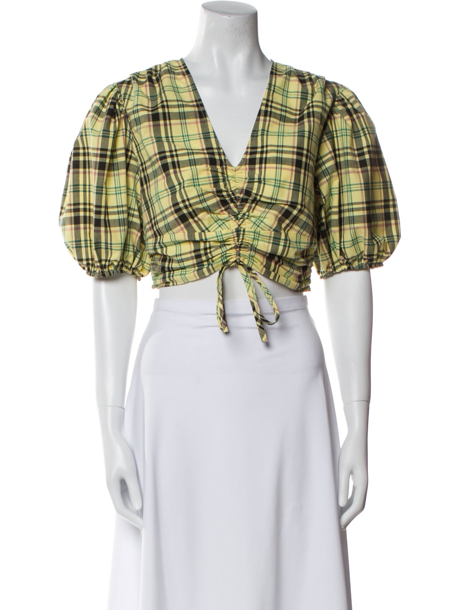 Derek Lam 10 Crosby Plaid Print V-Neck Crop Top w/ Tags