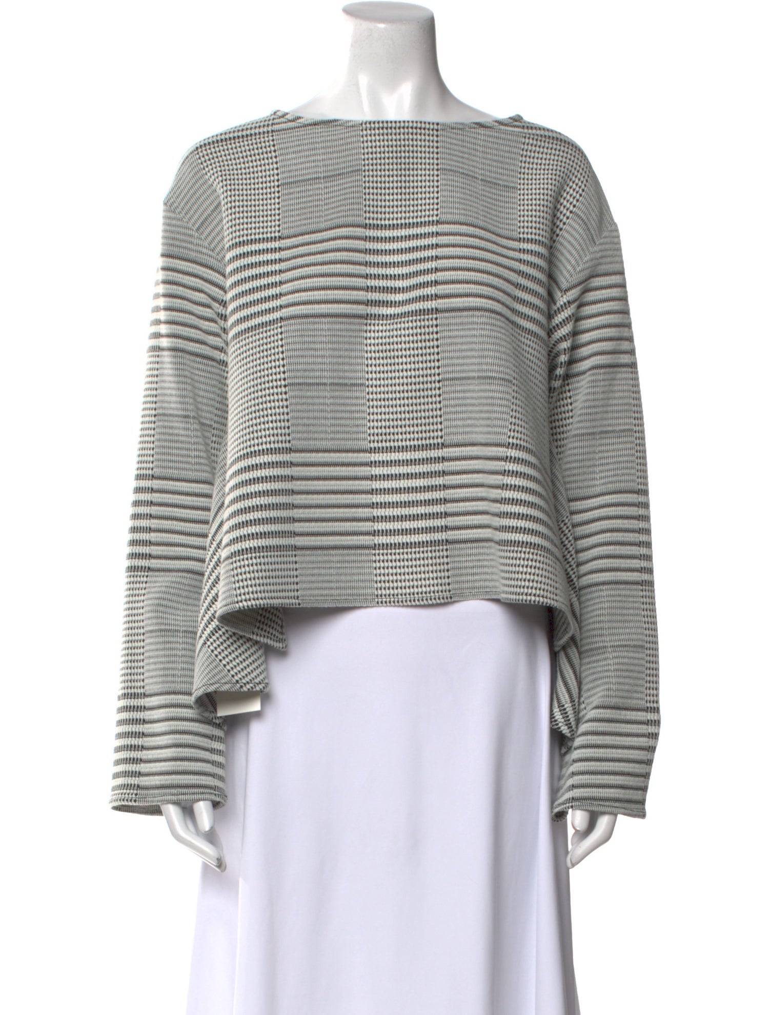 Derek Lam 10 Crosby Plaid Print Off-The-Shoulder Crop Top