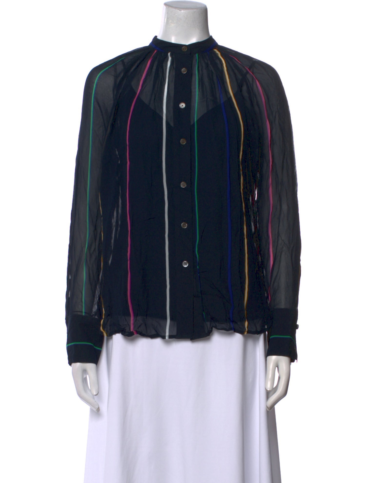 Derek Lam 10 Crosby Striped Mock Neck Button-Up Top w/ Tags