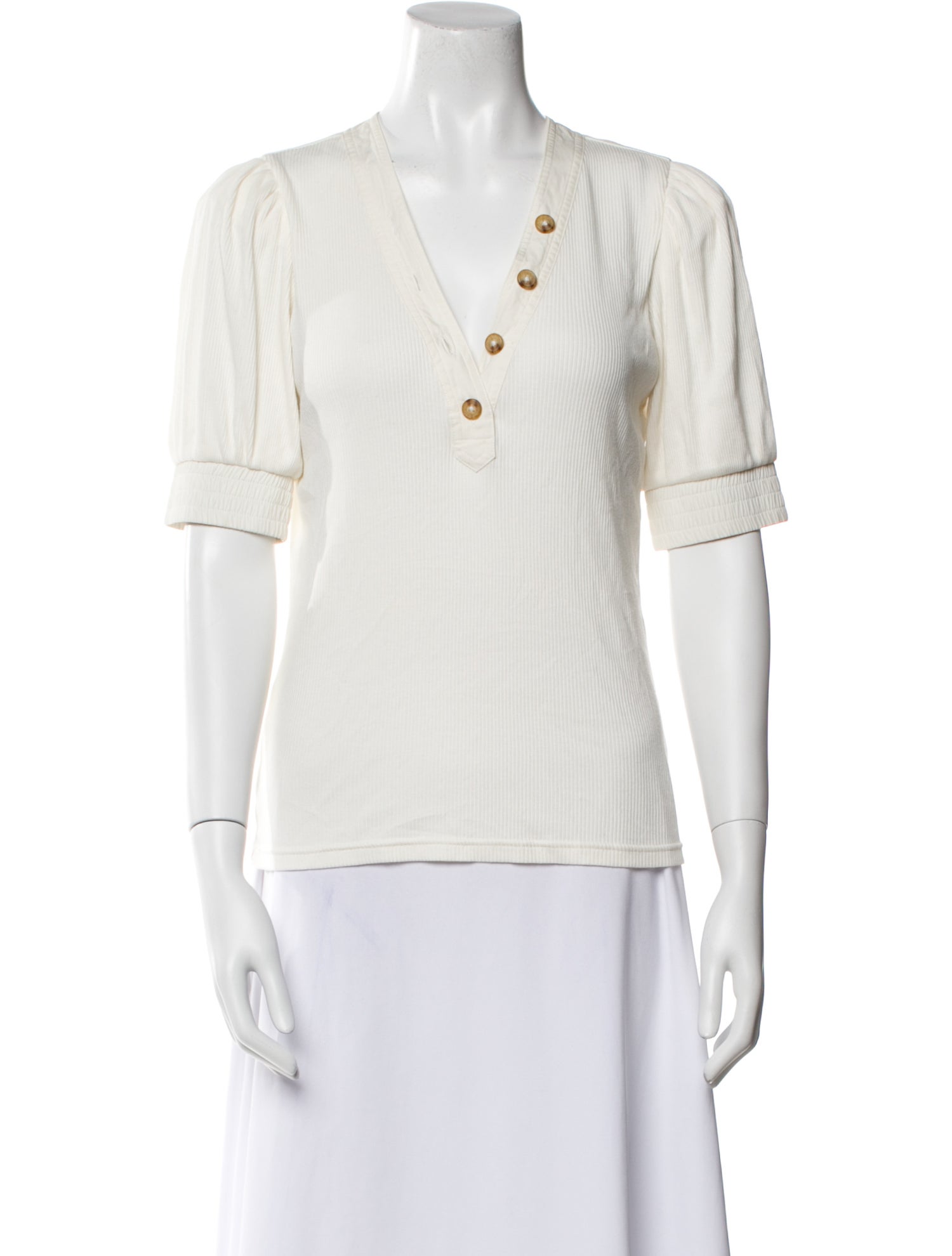 Derek Lam 10 Crosby V-Neck Three-Quarter Sleeve Polo