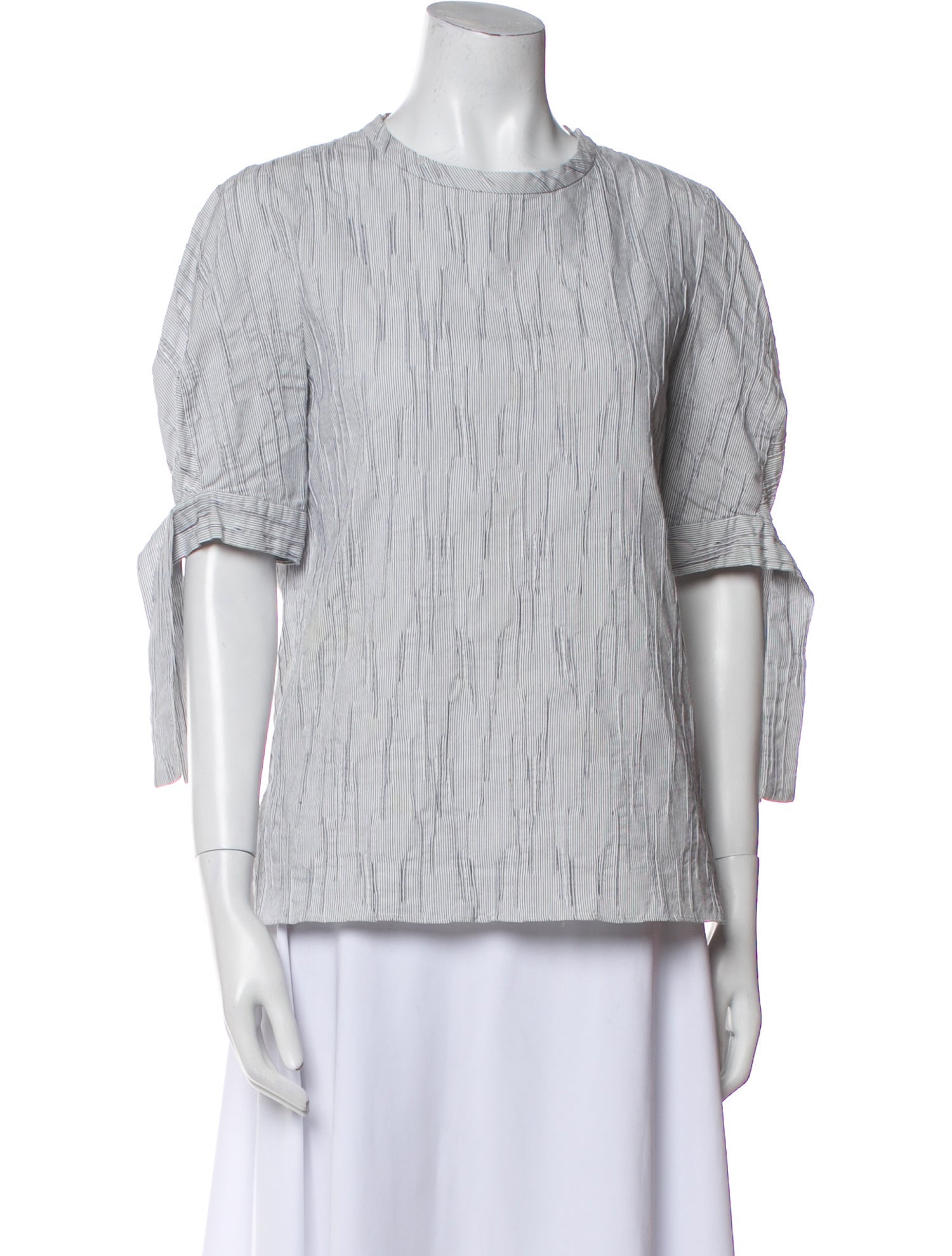 Derek Lam 10 Crosby Striped Crew Neck Button-Up Top
