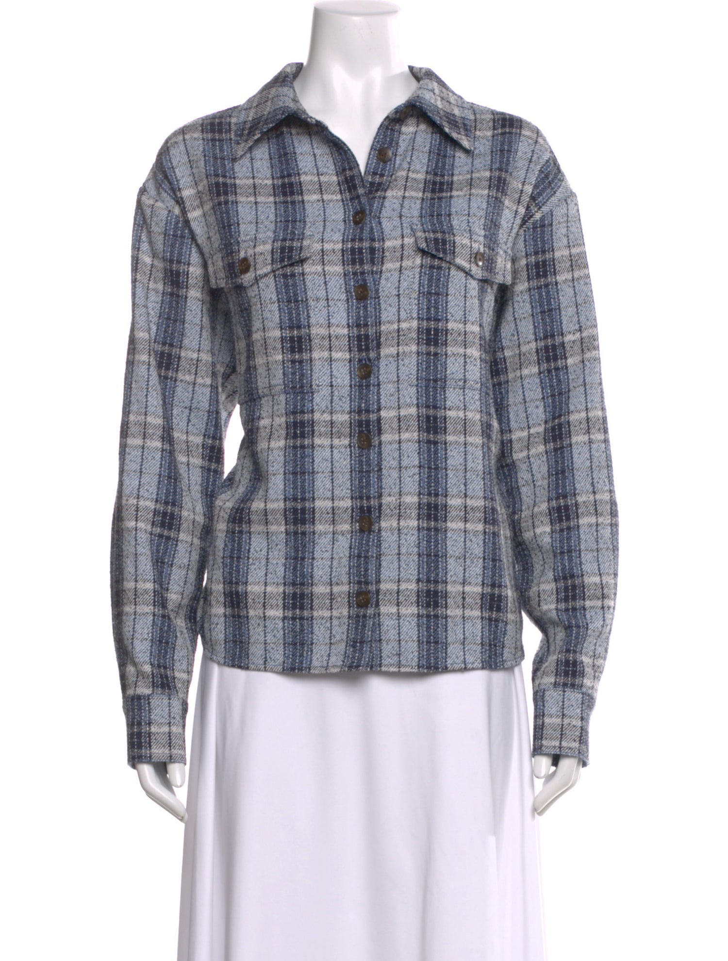 Derek Lam 10 Crosby Plaid Print Long Sleeve Top