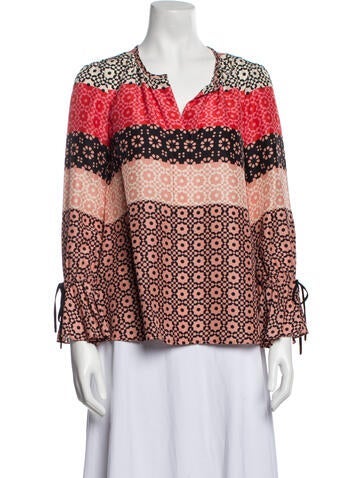 Derek Lam 10 Crosby Tops Printed V-Neck Blouse US 0 | XS