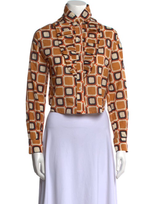 De Loreta Printed Mock Neck Button-Up Top