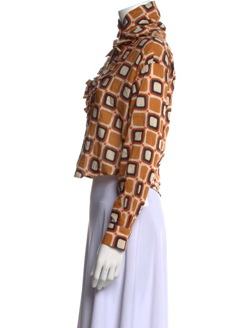 De Loreta Printed Mock Neck Button-Up Top