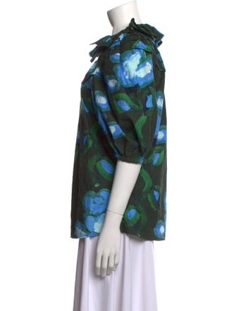 De Loreta Floral Print Crew Neck Blouse