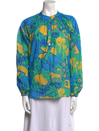 De Loreta Floral Print Mock Neck Blouse