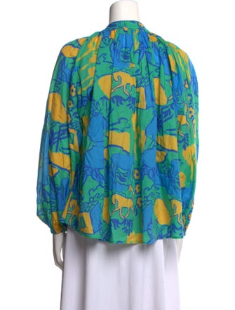 De Loreta Floral Print Mock Neck Blouse