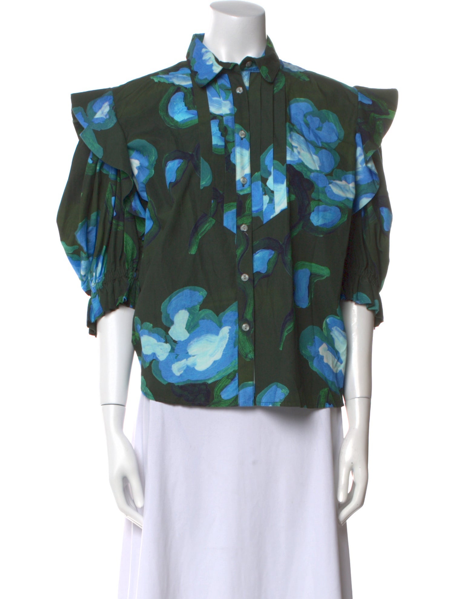 De Loreta Floral Print Mock Neck Blouse