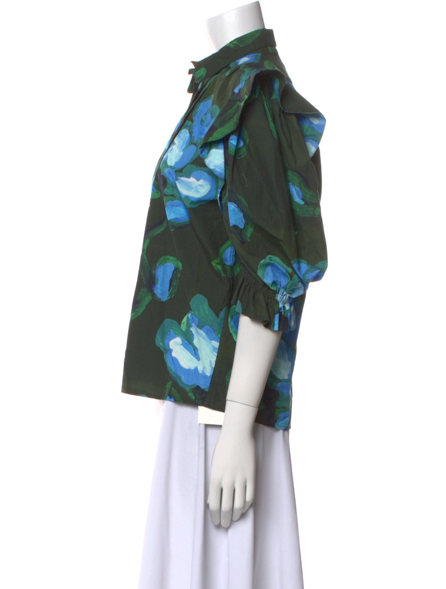 De Loreta Floral Print Mock Neck Blouse