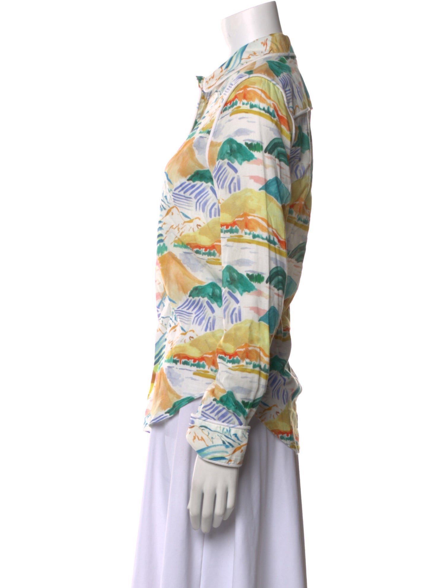 De Loreta Printed Long Sleeve Button-Up Top