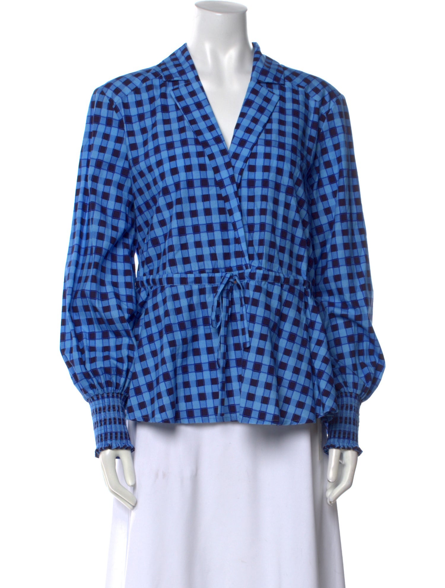 De Loreta Plaid Print V-Neck Button-Up Top