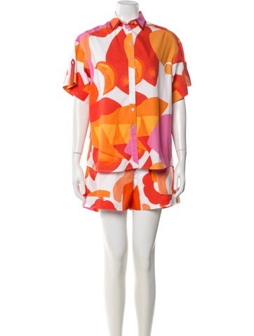 Pre-owned De Loreta Printed Short Set In White