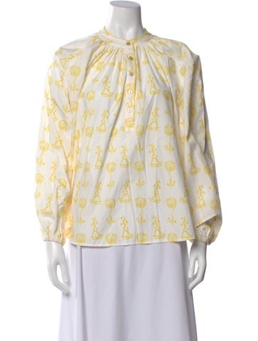 Pre-owned De Loreta Floral Print Long Sleeve Blouse In Multi
