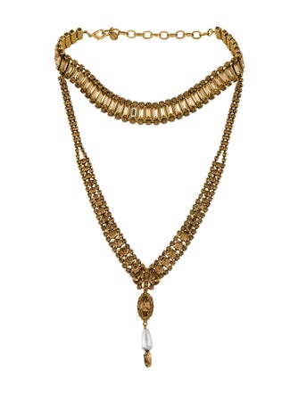 DYLANLEX Faux Pearl & Crystal Lavalier Necklace