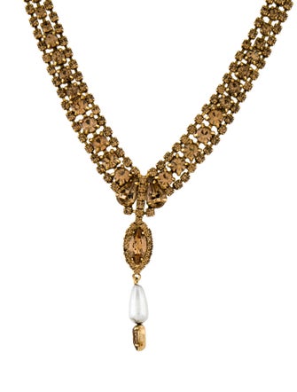 DYLANLEX Faux Pearl & Crystal Lavalier Necklace