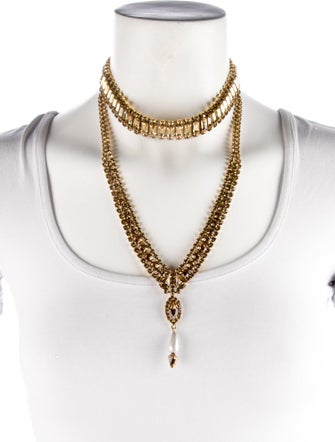 DYLANLEX Faux Pearl & Crystal Lavalier Necklace