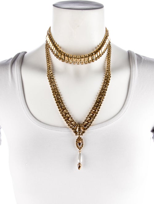 DYLANLEX Faux Pearl & Crystal Lavalier Necklace
