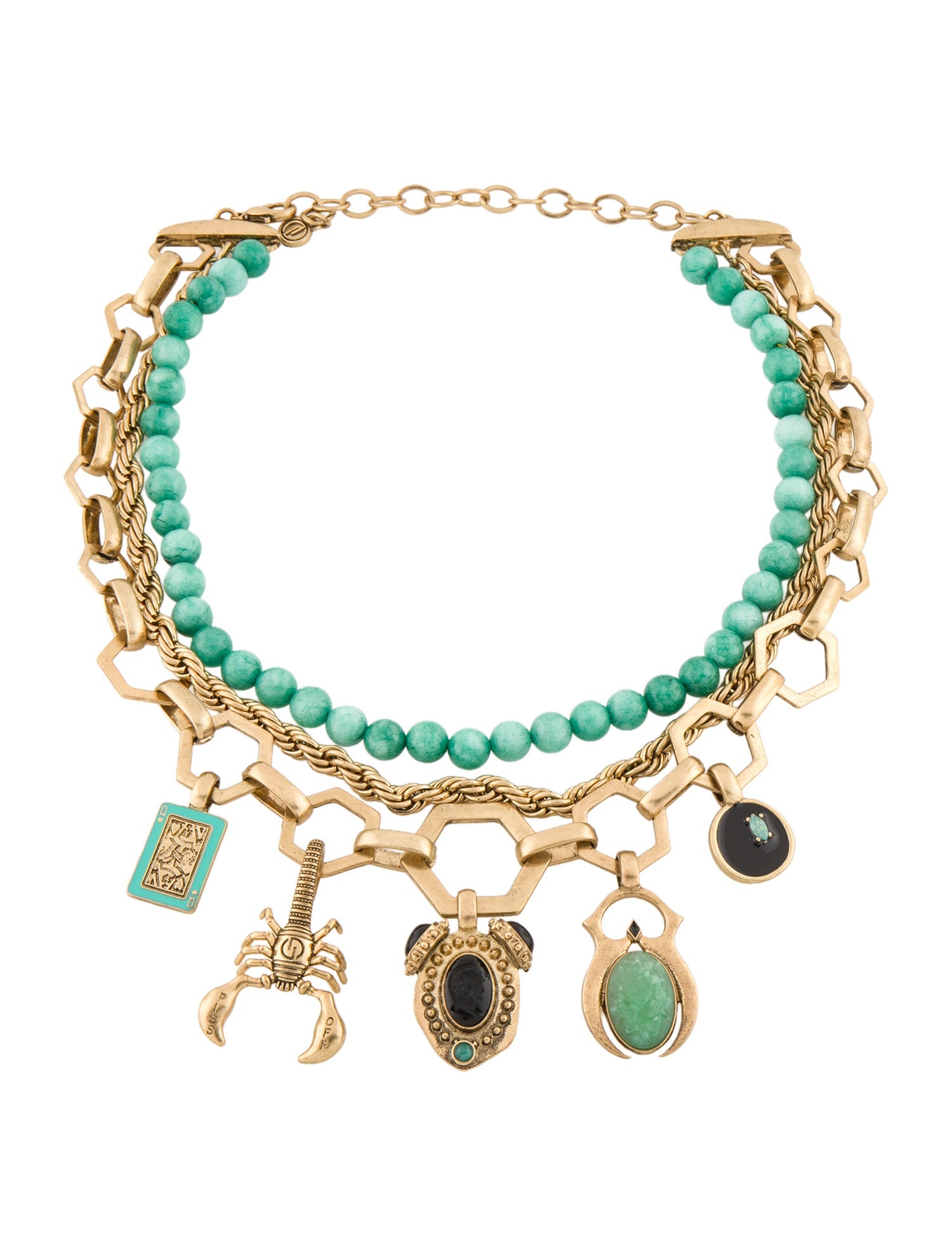 DYLANLEX Green Stone, Enamel, & Crystal Multistrand Necklace