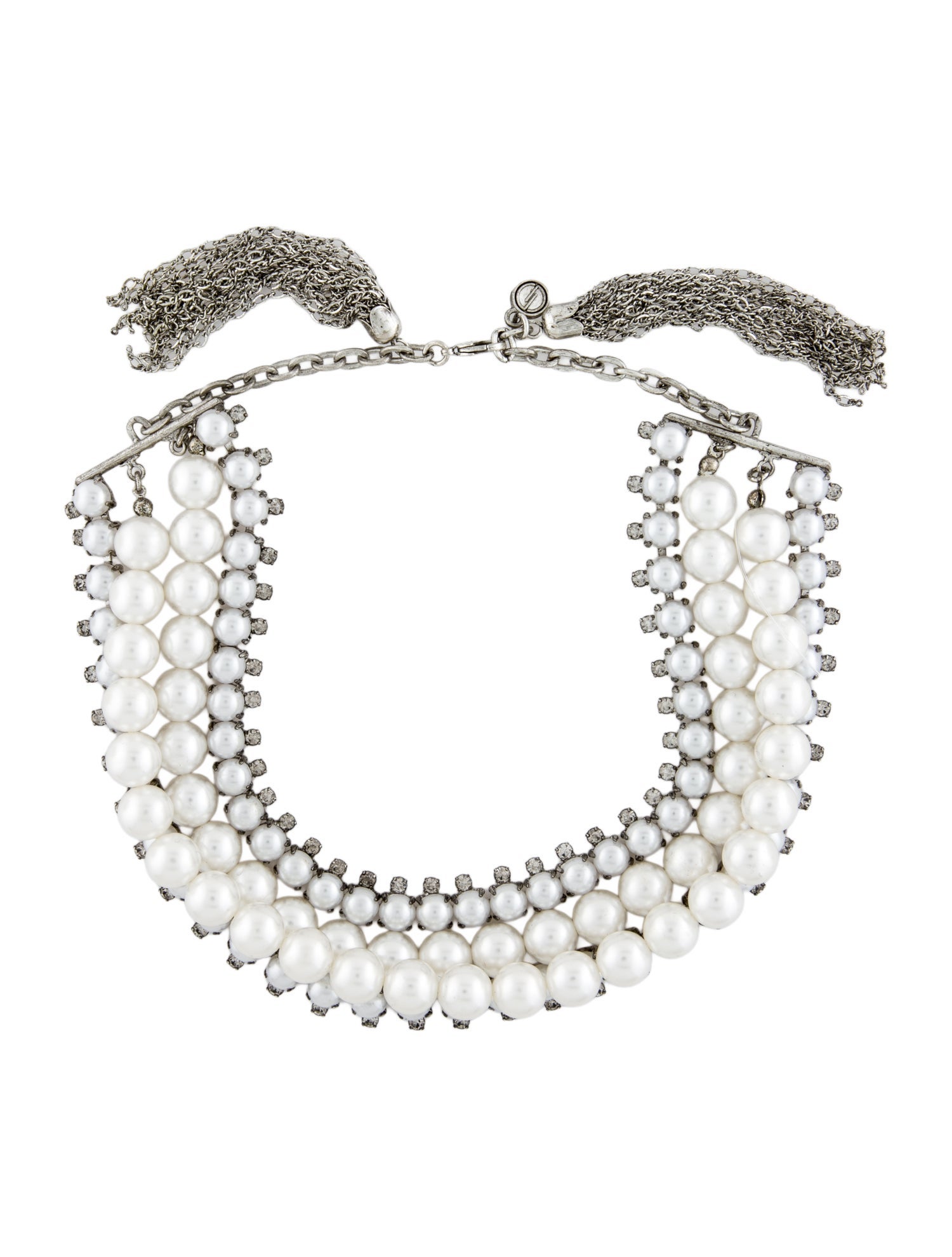 DYLANLEX Faux Pearl & Crystal Multistrand Choker Necklace