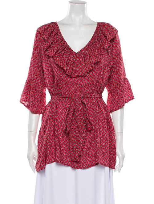 Delfina Floral Print V-Neck Top Red